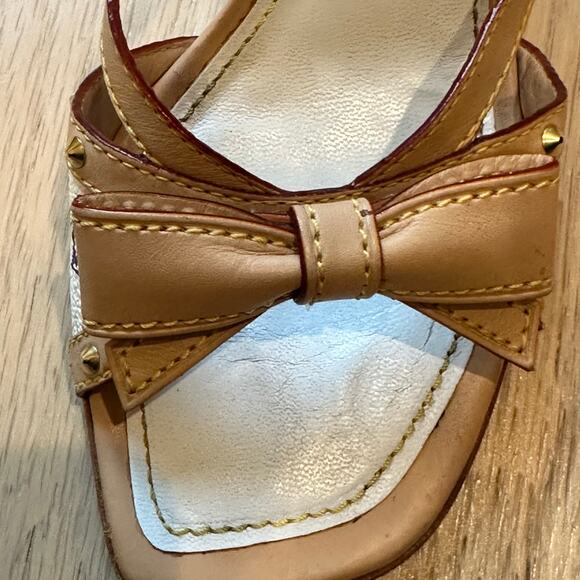 Louis Vuitton Multicolor Monogram White Leather Bow Wedge Sandals 38.5 - Picture 6 of 14